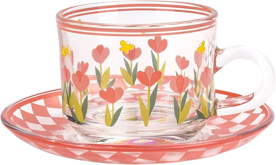 Koythin Cute Coffee Mug with Saucer Set, Creative Transparent Novel Cup Unique Design for Office ... | Amazon (US)