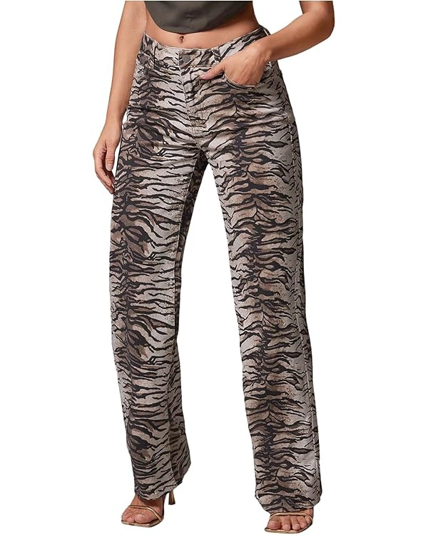 WDIRARA Women's Zebra Print Jeans Low Rise Straight Leg Hip Hop Y2k Denim Pants | Amazon (US)