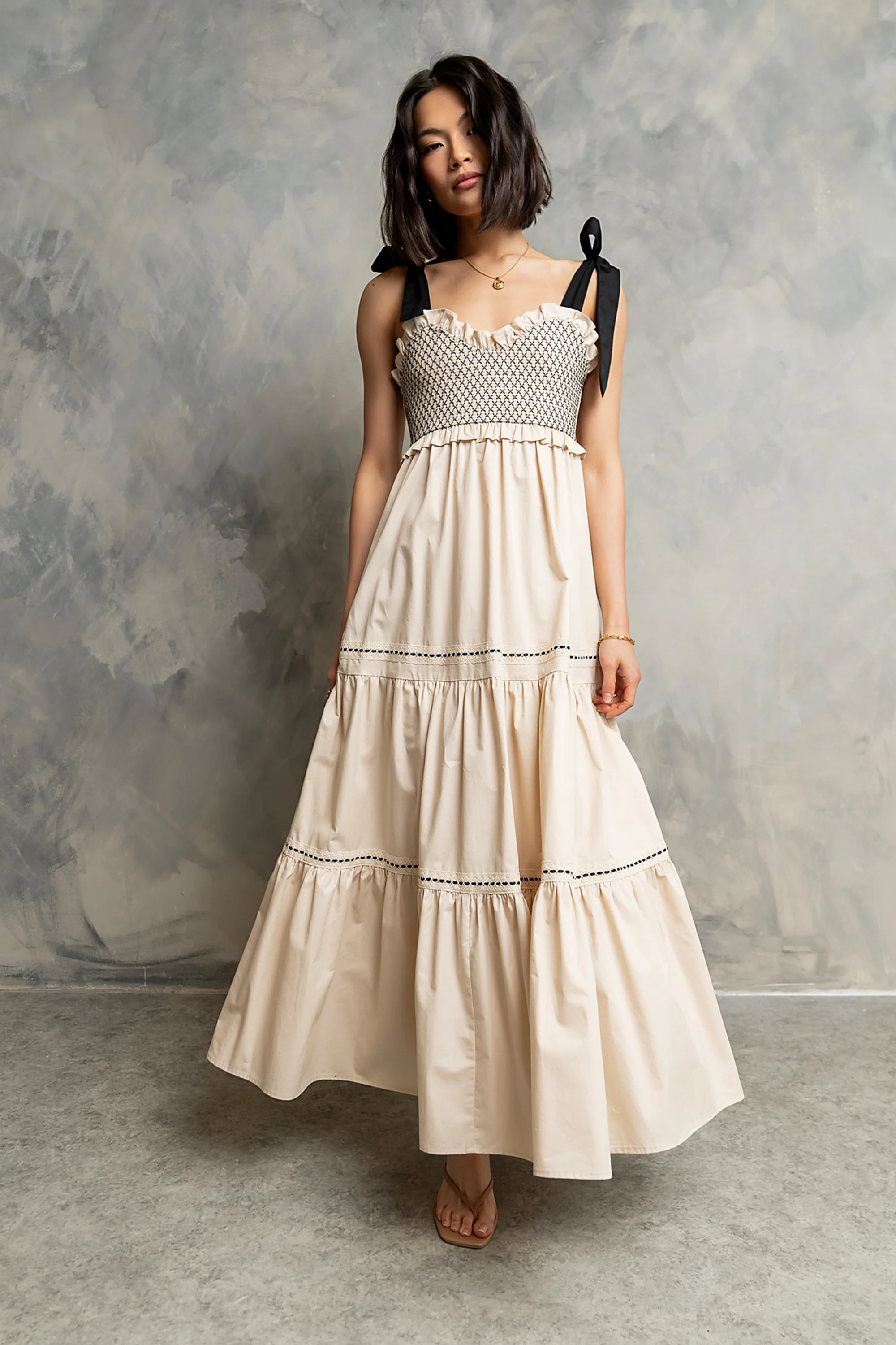 Mollie Tiered Maxi Dress in Ivory | Böhme US
