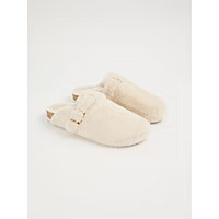 Cream Faux Fur Buckle Strap Mule Slippers | George at ASDA