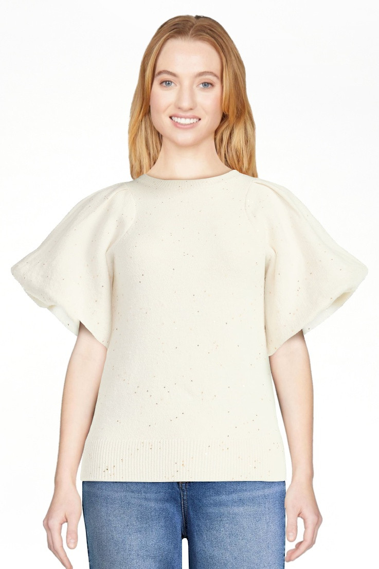 Scoop Women's and Women's Plus Sequin Sweater Top with Puff Sleeves, Lightweight, Sizes XS-4X | Walmart (US)