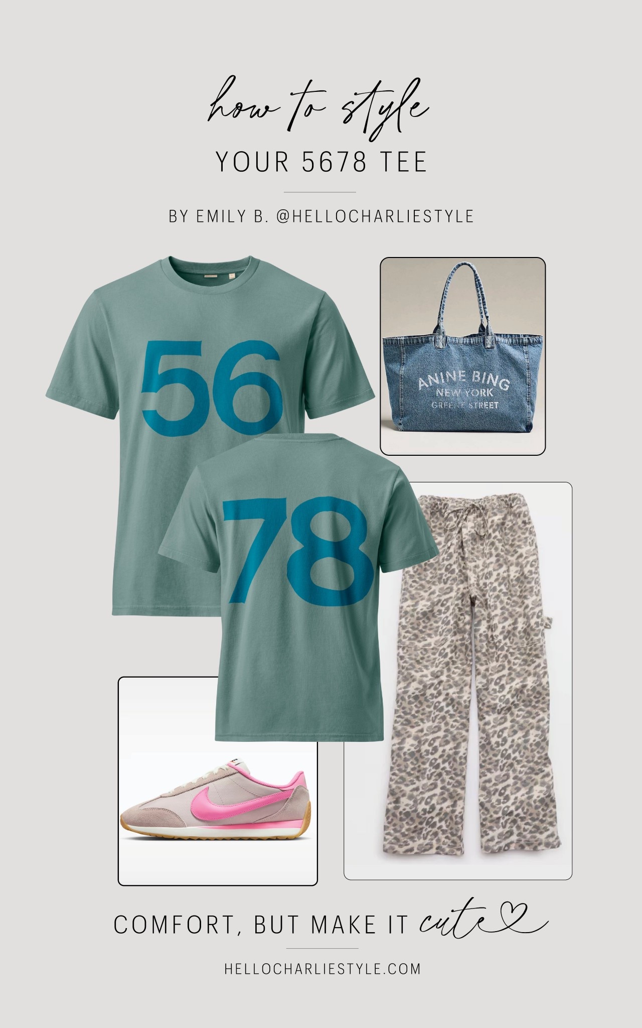 How to style your 5678 graphic tee from Hello Charlie Style 💕 add some animal print comfy pants, sneakers with a pop of pink, and a denim tote. Perfect dance mom competition outfit. 

#ootd #dancemomootd #danceapparel 

#LTKootd #LTKmomlife