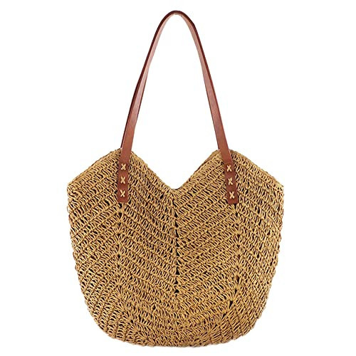Straw Bag Large Capacity Summer Beach Bag for Women Rattan Shoulder Purse Straw Woven Tote Bamboo Purse Wicker Bag Vacation Travel for Moms Gift (Style A-Brown) | Amazon (UK)