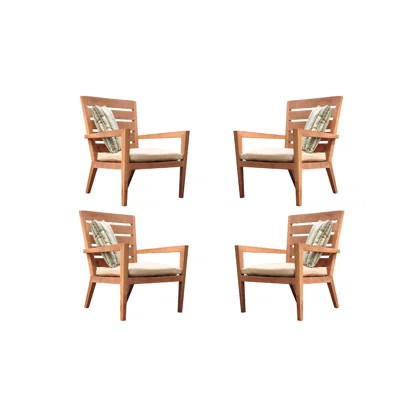 4 Pc Lounge Chair Set: 4 Lounge Chairs With Cushions in Sunbrella Fabric #5404 Canvas Natural-33" H x 32" W x 34" D | Wayfair North America