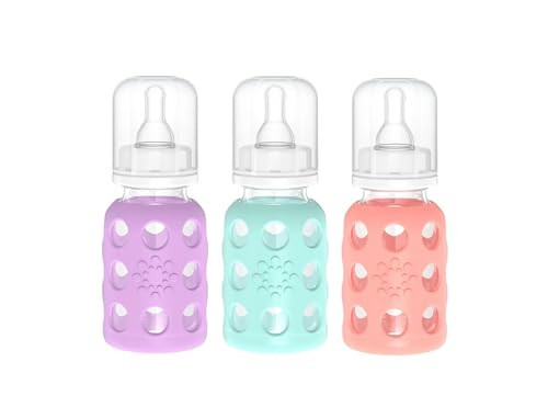 Lifefactory Glass Baby Bottles with Silicone Protection - 3-Pack, 4 Ounce Bottles, (1- Lavender, 1- Mint & 1- Cantaloupe) | Amazon (US)