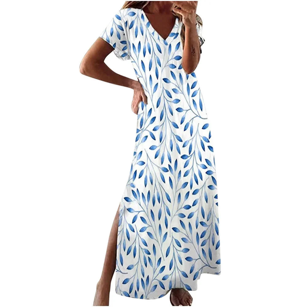 Abcnature Womens Maxi Dress Savings Clearance Deals, V-Neck Short Sleeve V-Neck Mid-Calf Dress, P... | Walmart (US)