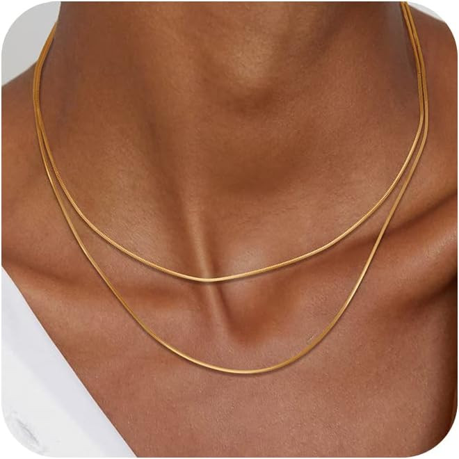 Herringbone Necklace for Women,Dainty Gold Necklace,14k Gold Plated Snake,Gold Chain Choker Neckl... | Amazon (US)