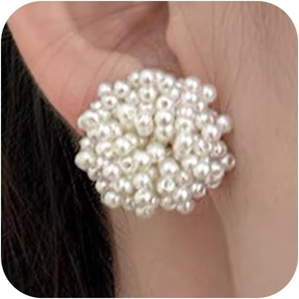 Y2k Big White Round Bead Pearl Cluster Earrings for Women Vintage Statement | Amazon (US)