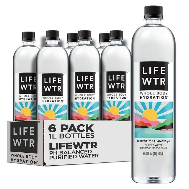 LIFEWTR Purified Drinking Water, 1 Liter, 6 Pack Plastic Bottles | Walmart (US)
