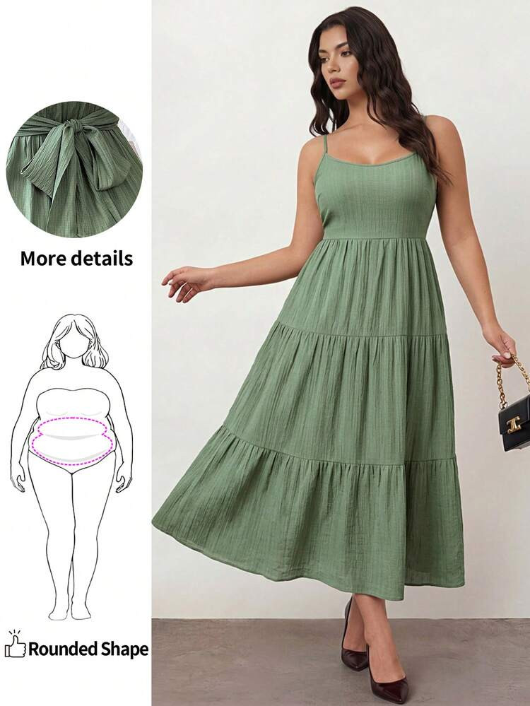 Enliva Plus Size Women Sleeveless Adjustable Backless Open Back Cinched Waist Casual Vacation Dre... | SHEIN
