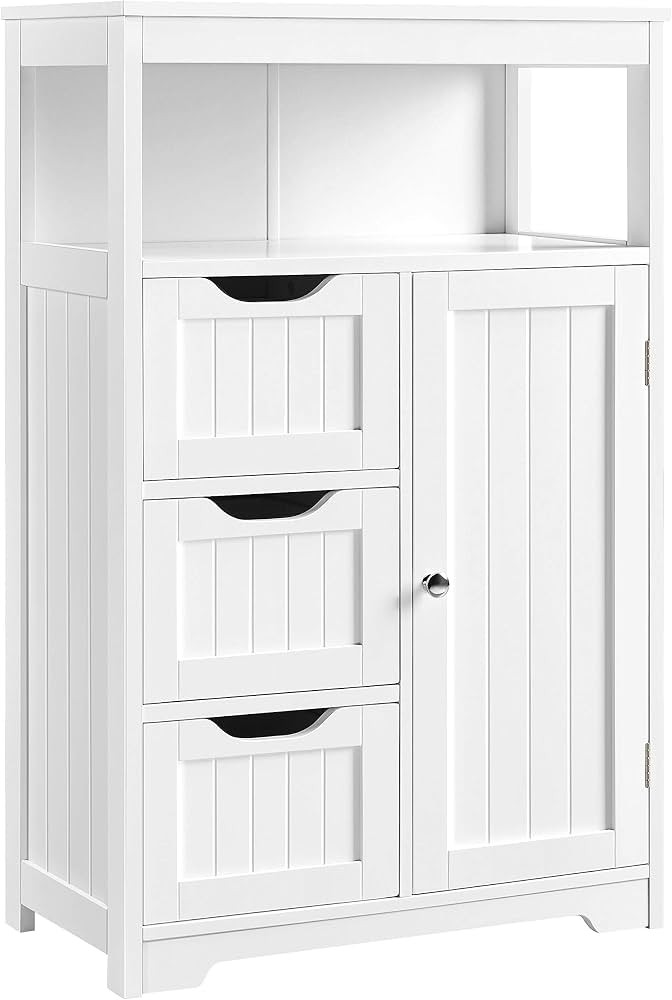 Yaheetech Bathroom Floor Cabinet Wooden Storage Organizer with 1 Door and 3 Drawers, Free-Standin... | Amazon (US)