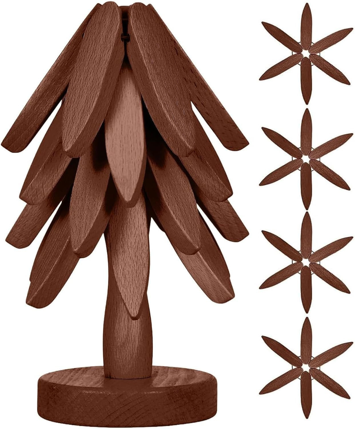 Wooden Cup Coaster Set，Tree Shape Trivet Set,Tree Coasters- 4 Wooden Trivets + 1 Stand stored for hot Dish/Pot/Bowl/teapot/hot Pot Set | Amazon (US)
