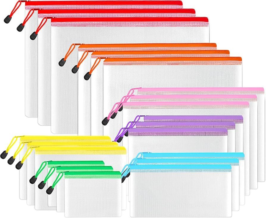 SUNEE Multisize Mesh Zipper Pouches (7 Colors, 21 Packs), Water-Resistant Zip Bag for School Offi... | Amazon (US)