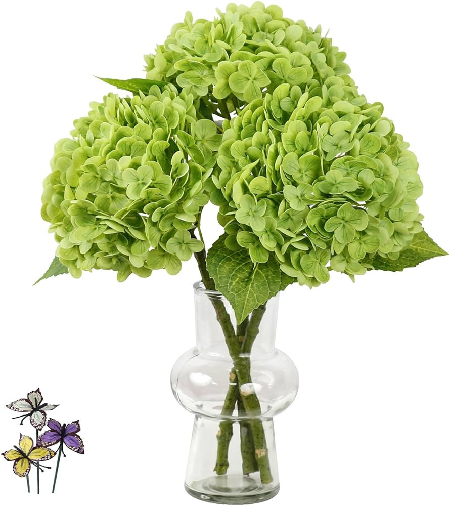 Leftover 21" Green Hydrangea Artificial Flowers,3 Pcs Real Touch Hydrangea Flowers with Butterfli... | Amazon (US)