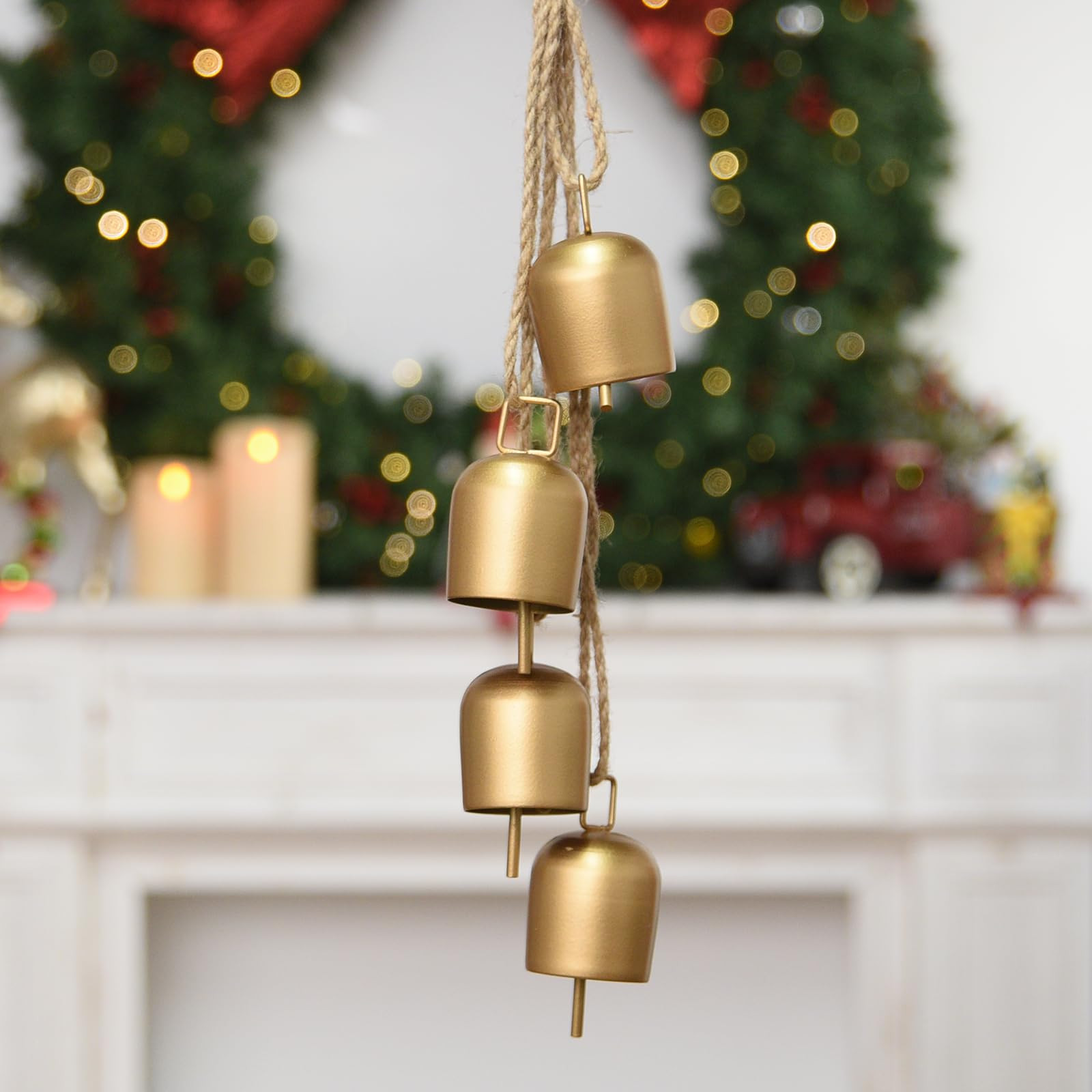 Gold Christmas Bells for Decorations: Vintage Bells Metal Decorative Bells with Jute Hanging Rope... | Amazon (US)