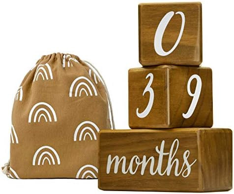 Pondering Pine Baby Milestone Blocks - Natural Pine Wood with Weeks Months Years Grade - Mileston... | Amazon (US)