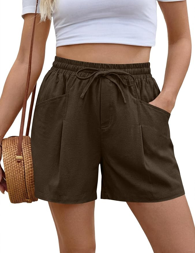 AKEWEI Linen Shorts Women Casual Wide Leg High Waisted Summer Outfits Comfy Elastic Waist Beach S... | Amazon (US)