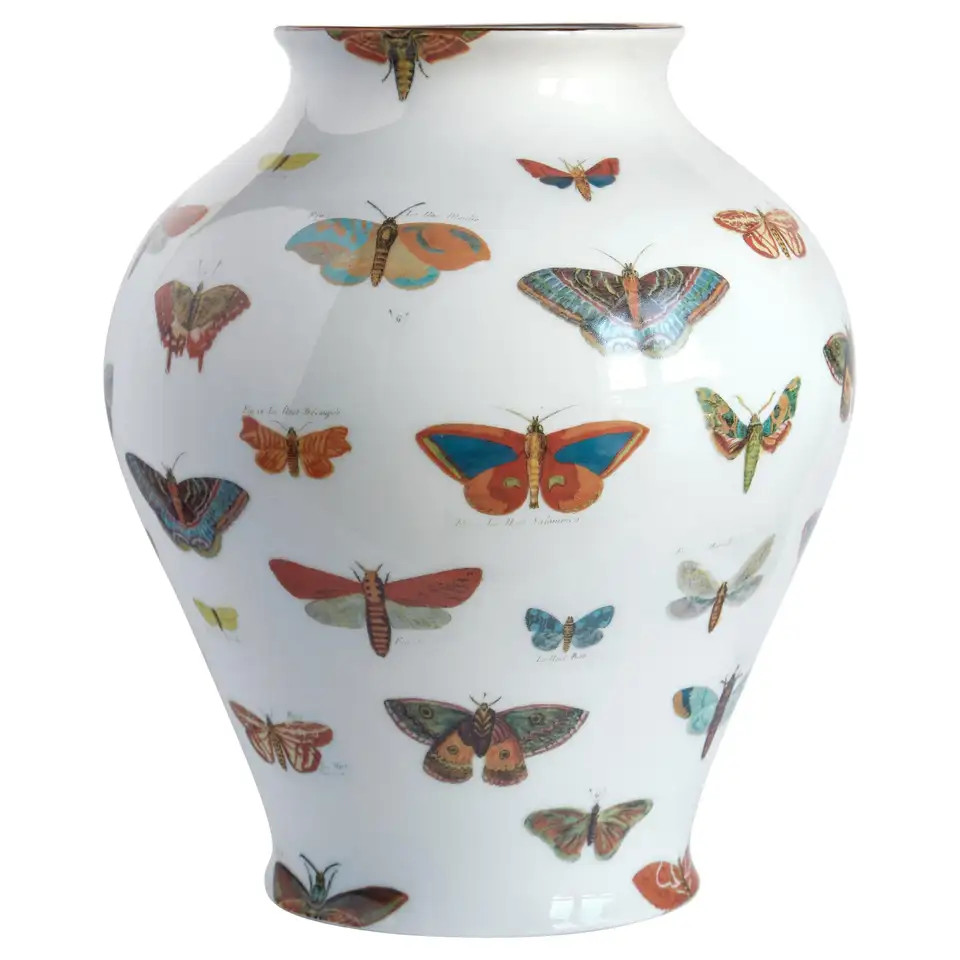 Butterflies, Contemporary Porcelain Vase with Decorative Design by Vito Nesta | 1stDibs