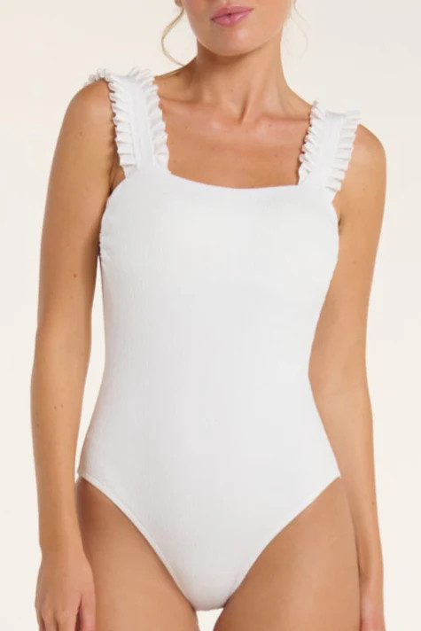 Natalie Ruffle Strap One-Piece Swimsuit in Sugar | Hermoza