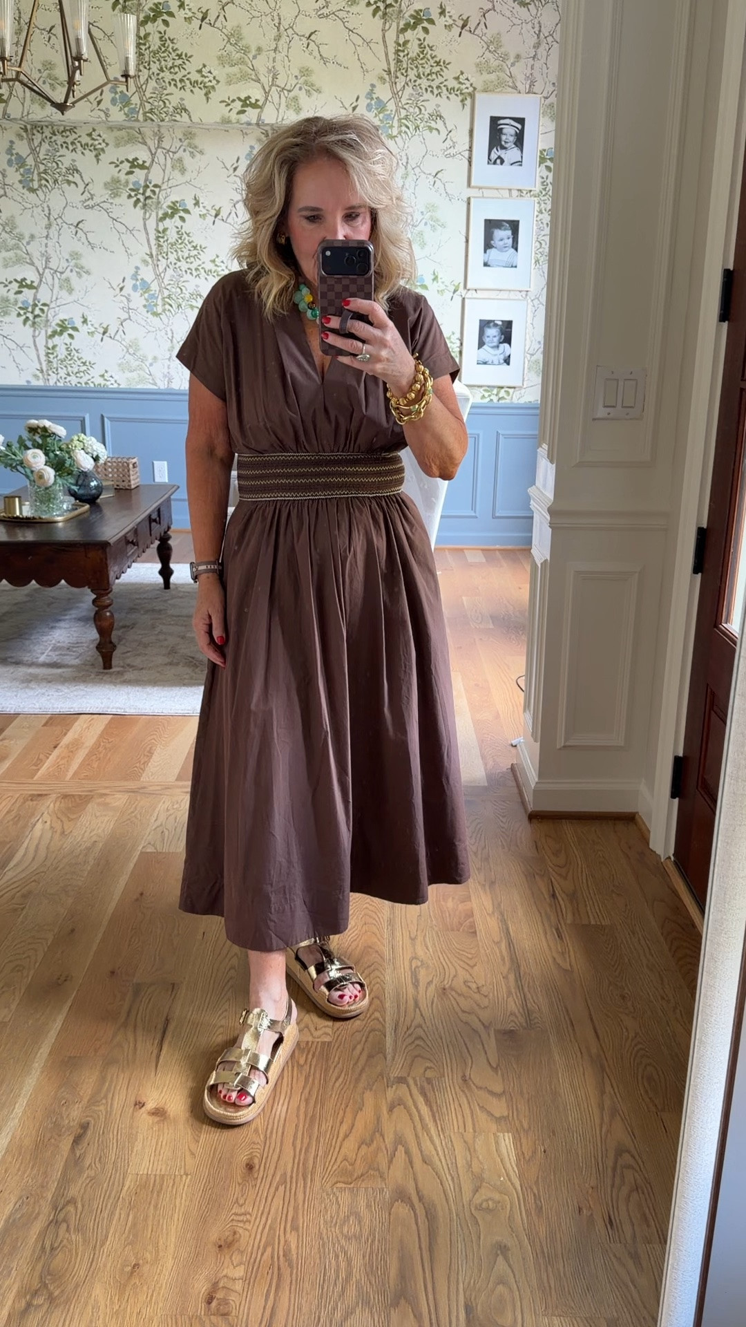 Dress size medium 
Love the combo of these two necklaces 
Going to link a couple similar Julie Vos sale pieces 

Summer dress brown dress colorful necklace

#LTKOver40 #LTKootd #LTKPetite