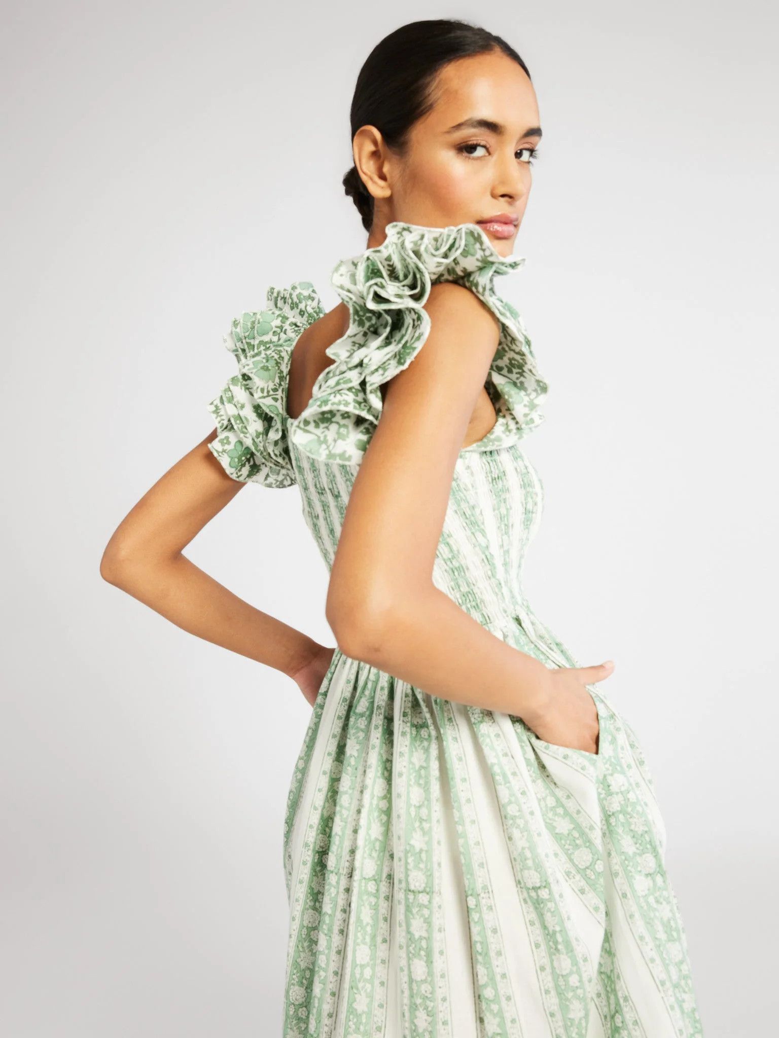 Shop Mille - Olympia Dress in Green Jaipur Stripe | Mille