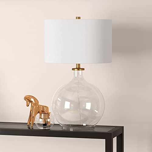 Henn&Hart 24.75" Tall Table Lamp with Fabric Shade in Clear Glass/Brass/White | Amazon (US)