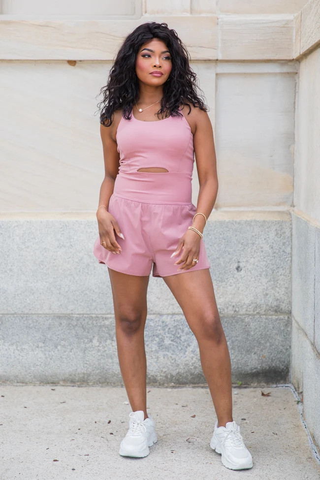 You're Thriving Terracotta Active Keyhole Romper | Pink Lily