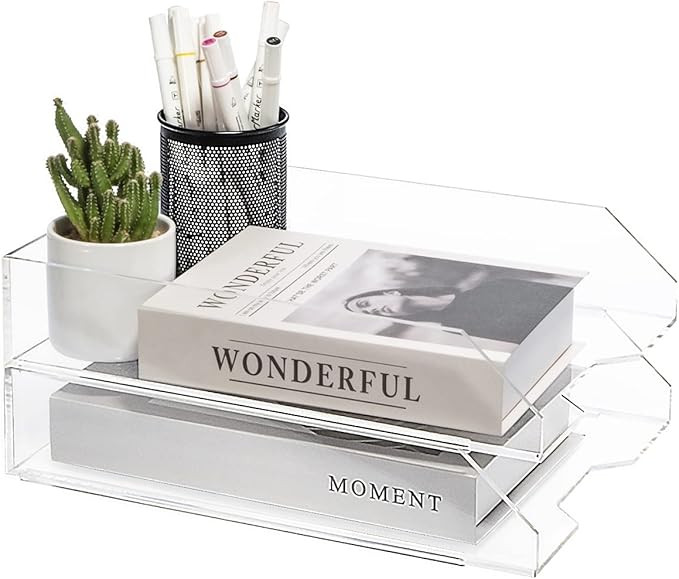 Sumerflors 2 Tier Acrylic Paper Tray, Stacking Desktop Document Trays, File Folder Storage, Stack... | Amazon (US)