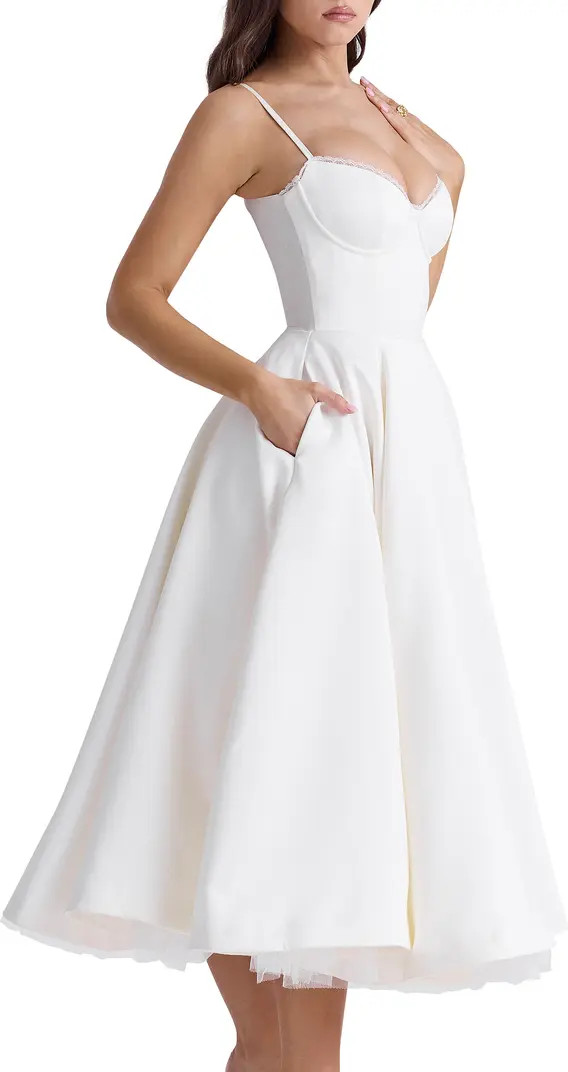 Mademoiselle Bustier Stretch Satin Midi Cocktail Dress | Nordstrom