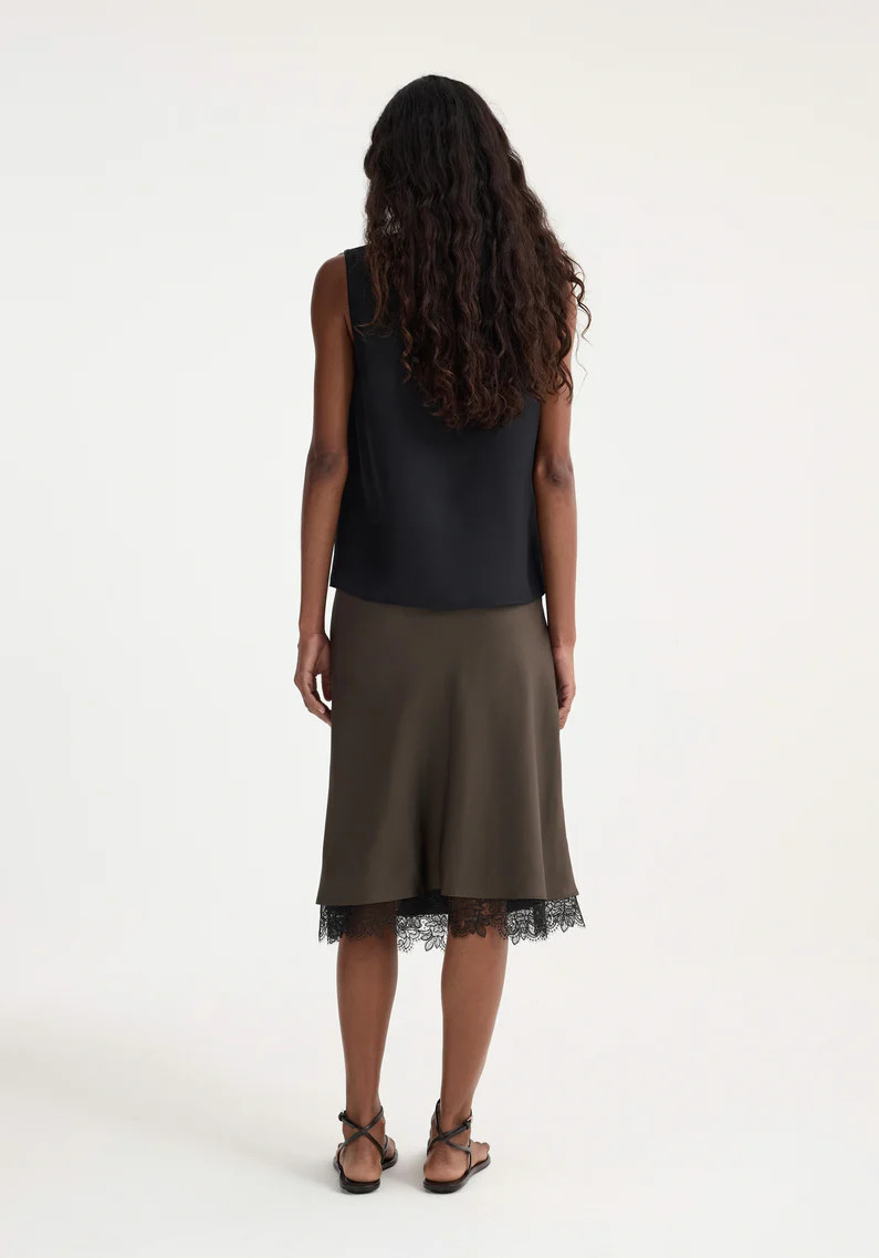 lace-trimmed silk skirt | earth | Rohe