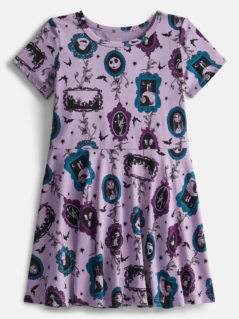 The Nightmare Before Christmas Girls Print Skater Dress with Short Sleeves, Sizes 4-12 | Walmart (US)