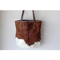 Brown White Cowhide Tote Bag in Gorgeous Calf Hair, Cowhide Hair Shoulder Bag, Brown Weekend Tote, Pony Texas | Etsy (US)