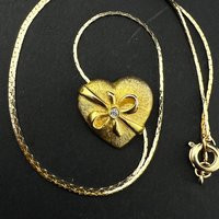 Gold Heart Bow Pendant On Chain. Vintage Necklace. Romantic Charm Rhinestone Heart | Etsy (US)