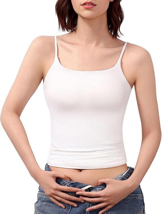 Women's Square Neck Seamless Tank Top with Built in Bras Sleeveless Cropped Tops | Amazon (US)