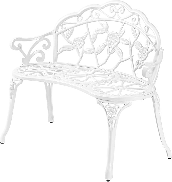 VINGLI 38.5" Patio Park Garden Outdoor Metal Rose Bench,Cast Iron Cast Aluminium Frame Antique Fi... | Amazon (US)