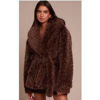 Brown Oversized Collar Faux Fur Coat | PrettyLittleThing US
