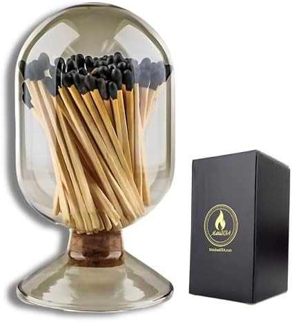 INCLUDES MATCHES ! | Smoke Gray Glass Matches Cloche | Grey Tinted Decorative Match Holder Jar fo... | Amazon (US)