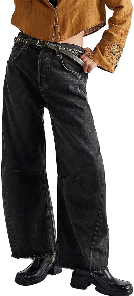 sdbrld Wide Leg Barrel Jeans for Women,Women's Baggy Boyfriend Jeans Vintage Mid Rise Barrel Deni... | Amazon (US)