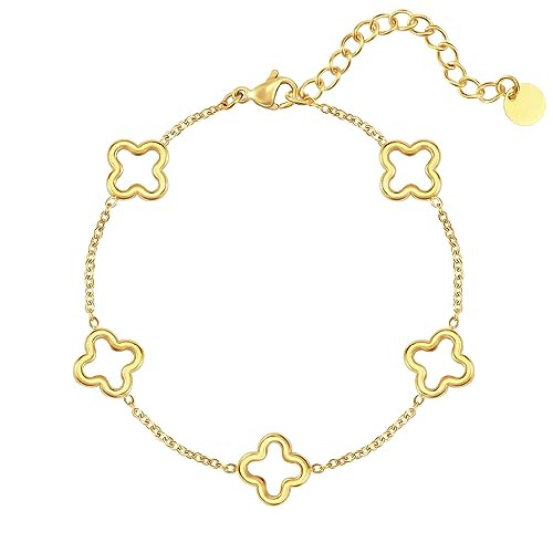 YADUDA Dainty Shell Four Leaf Clover Bracelet Tiny Cute Van Leef Clover Pendant bracelet for Women 18K Gold Plated Stainless Steel Lucky 4 Leaf Pendant Jewelry | Amazon (US)