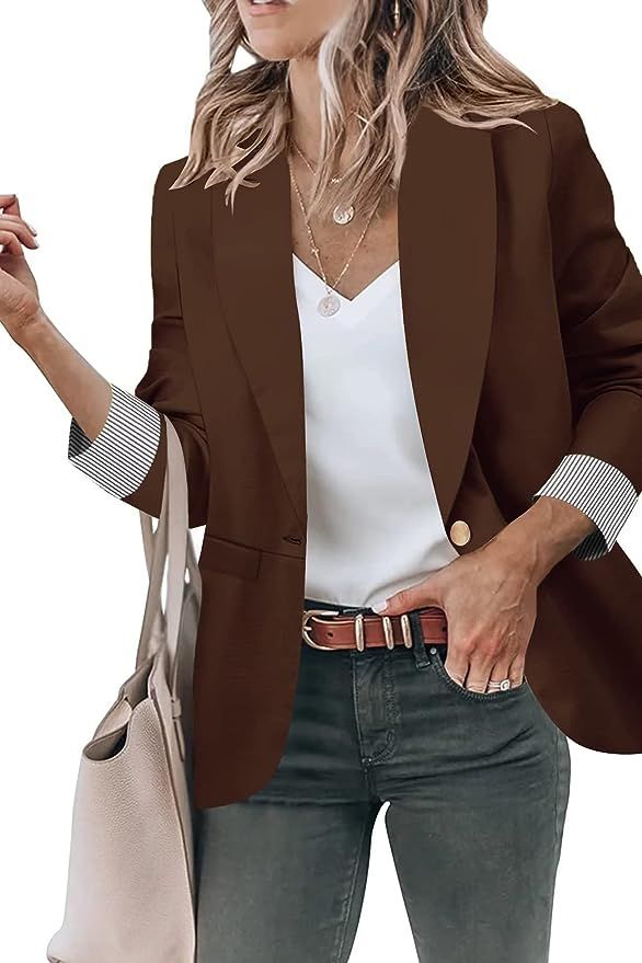 Genhoo Blazer Jackets for Women Open Front Long Sleeve Casual Work Office Blazers with Pockets S-... | Amazon (US)