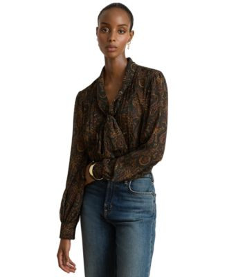 Lauren Ralph Lauren Women's Paisley Tie-Neck Blouse - Green Multi | Macy's