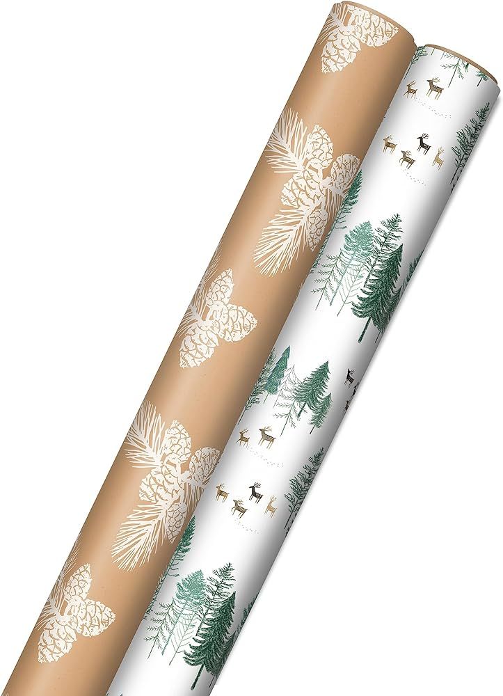 Hallmark Kraft Recyclable Christmas Wrapping Paper with Cut Lines (2 Rolls: 150 Sq. Ft. Ttl) Gree... | Amazon (US)