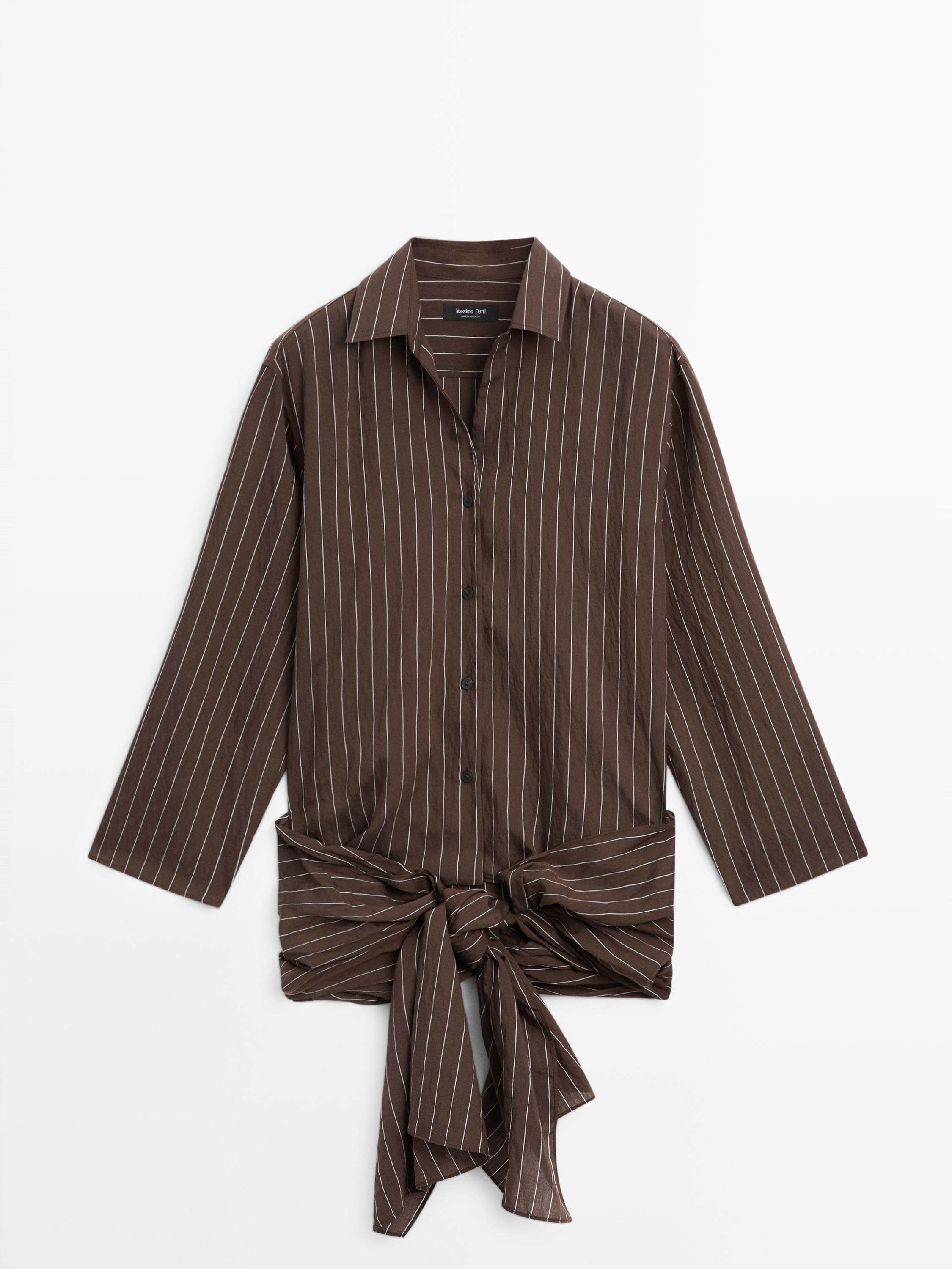 Striped shirt with scarf detail | Massimo Dutti UK
