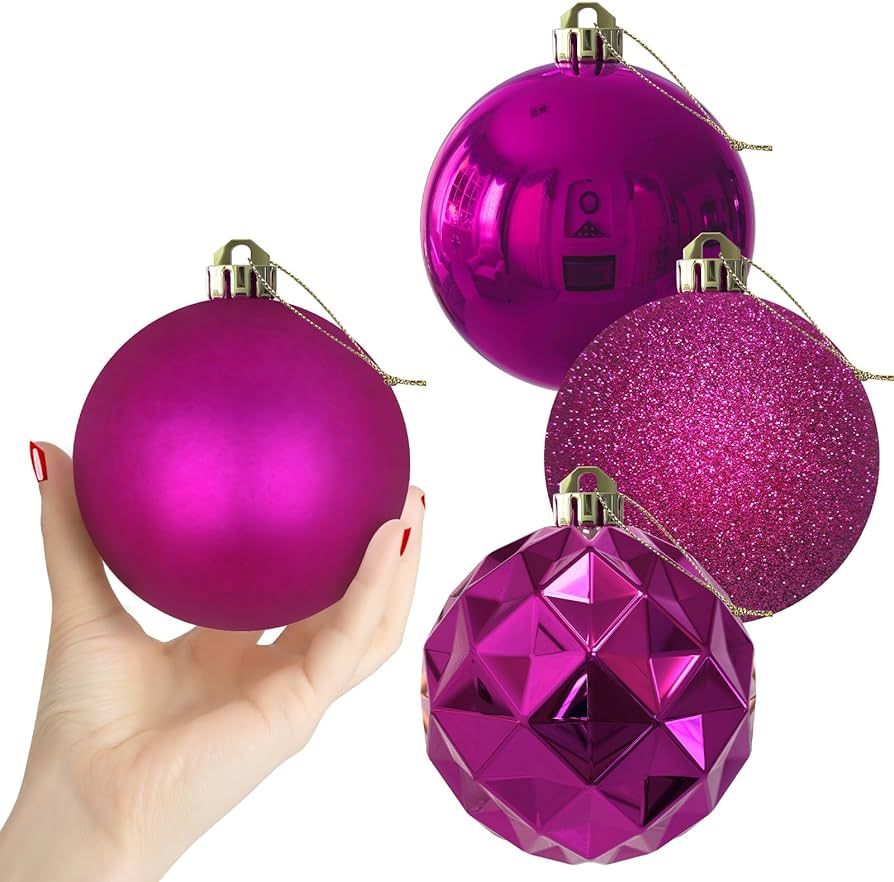 Fuchsia 4.0" Large Christmas Balls - Christmas Tree Decoration Ornaments Shatterproof Hanging Bal... | Amazon (US)