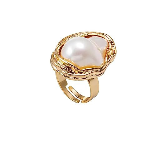 ZZ ZINFANDEL Gold Plated Shell Pearl Rings for Women Open Rings,Vintage Irregular Gold Pearl Rings Open Midi Finger Statement Rings for Women Knuckle Rings (Gold) | Amazon (US)