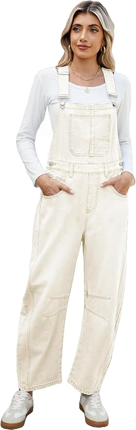 Ladyful Women's Denim Overall Casual Straight Wide Leg Bib Jeans Overall Adjustable Straps Denim ... | Amazon (US)