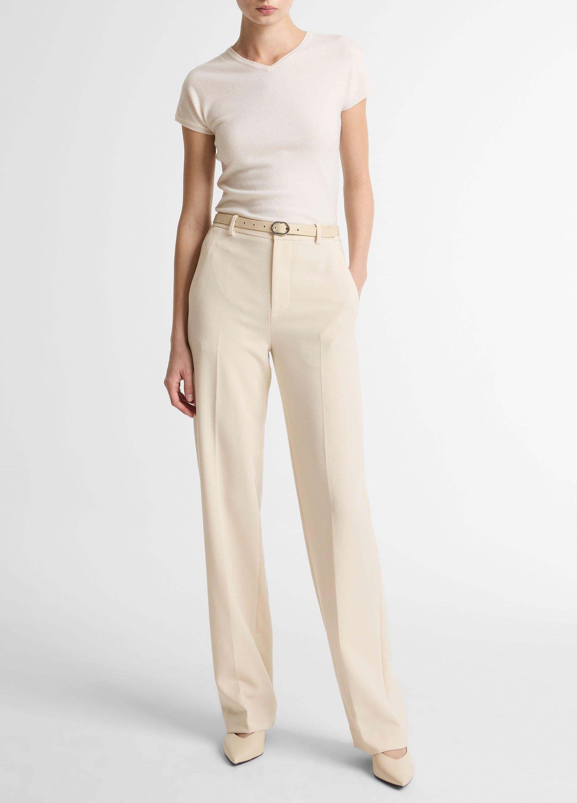 Women's Elsa High-Rise Crepe Straight-Leg Trouser, Ecru, Size 16 Vince | Vince LLC