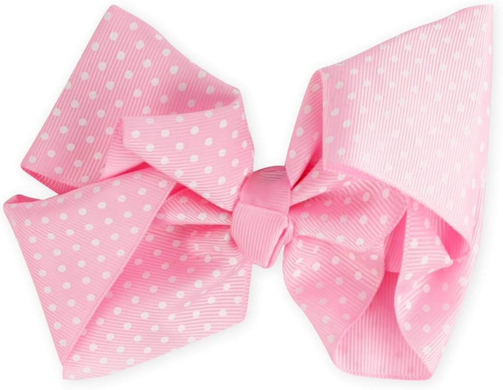 6 Inch Grosgrain Hair Bow Hair Clip for Girls - Light Pink Polka Dots | Amazon (US)