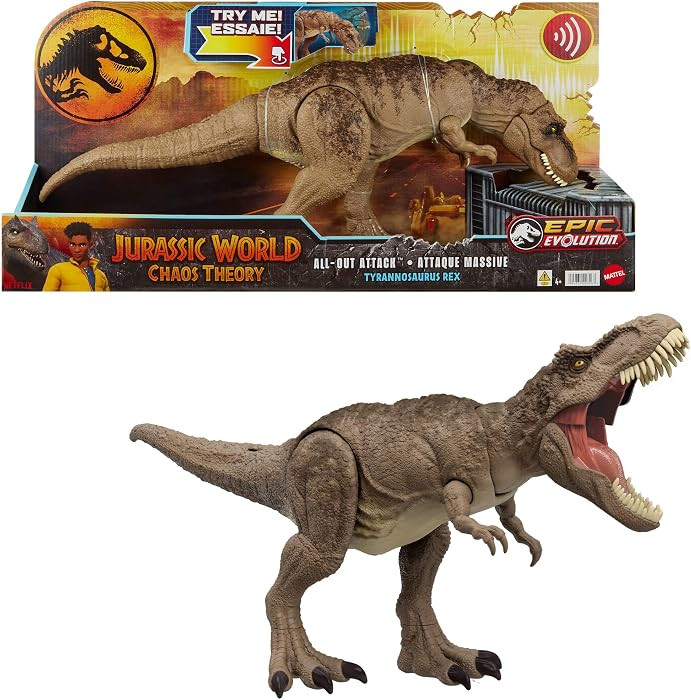 Mattel Jurassic World T. rex Dinosaur Toy with Sound & Movement, All-Out Attack Tyrannosaurus Rex... | Amazon (US)