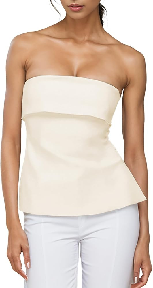 Strapless Tube Tops for Women Backless Going Out Bandeau Top Sexy Trendy Off Shoulder Side Split ... | Amazon (US)